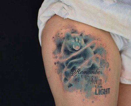 水彩大腿熊纹身图案