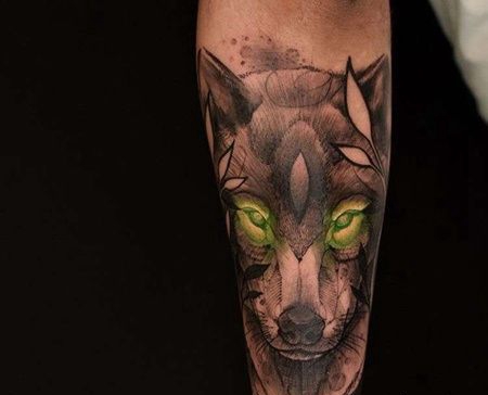 水彩小臂狼纹身图案