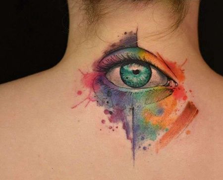 水彩后背眼睛纹身图案