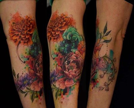 水彩小臂花卉纹身图案