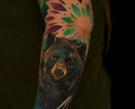 水彩小臂熊纹身图案