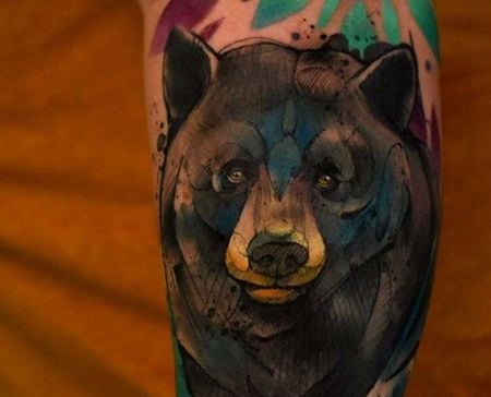 水彩小腿熊纹身图案