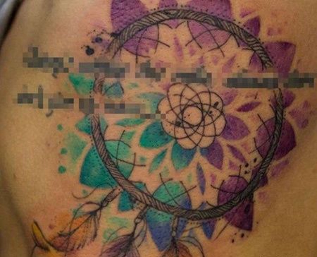 水彩侧腰捕梦网纹身图案