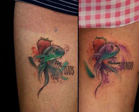 水彩大腿鱼纹身图案