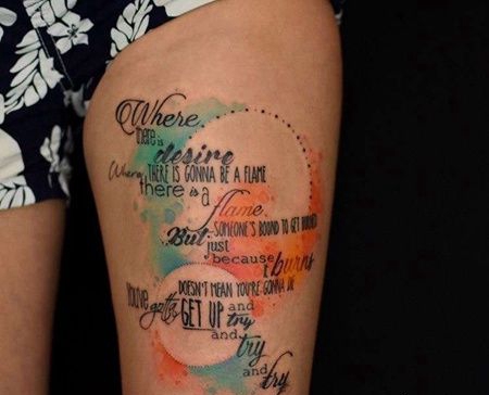 水彩大腿纹身图案