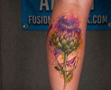 水彩小腿花卉纹身图案