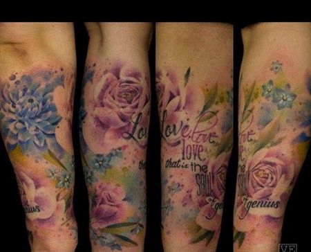 水彩小臂玫瑰纹身图案