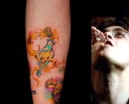 水彩小臂瓶子纹身图案