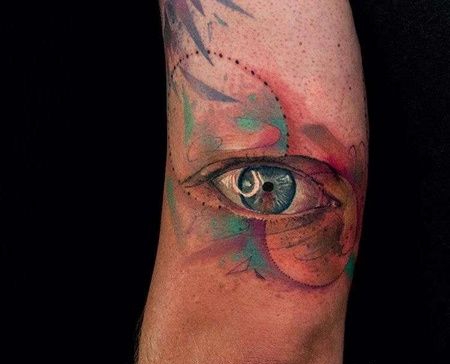 水彩大臂眼睛纹身图案