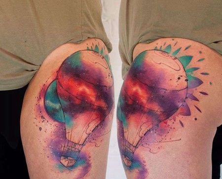 水彩大腿热气球纹身图案