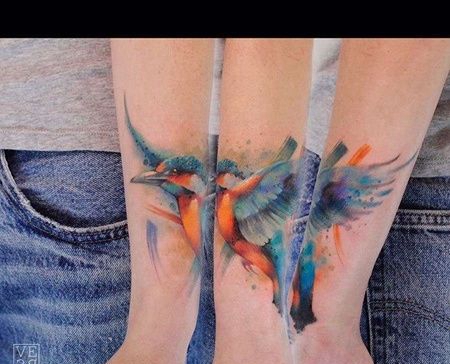 水彩小臂鸟纹身图案