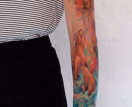 水彩小臂黄鼠狼纹身图案