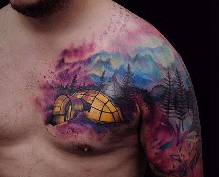 水彩前胸星空纹身图案