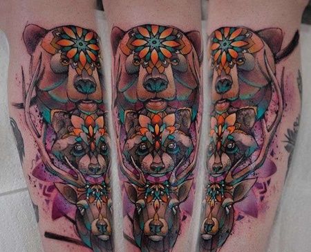 水彩小腿熊鹿纹身图案