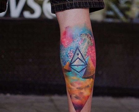 水彩小腿星空纹身图案