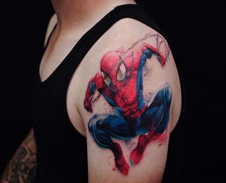水彩大臂蜘蛛侠纹身图案