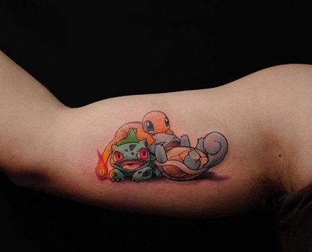 卡通大臂神奇宝贝妙蛙种子杰尼龟小火龙纹身图案