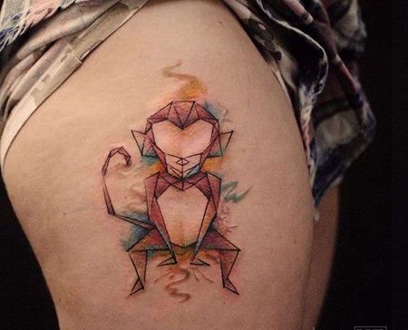 几何大腿猴子纹身图案