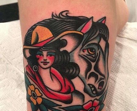 Old School大腿马女人纹身图案