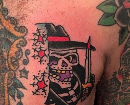 Old School前胸骷髅纹身图案