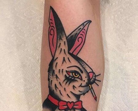 Old School小腿兔子纹身图案