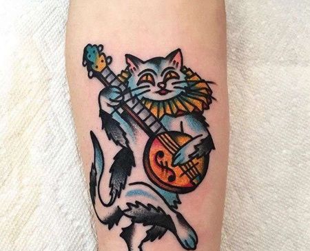 Old School小臂猫纹身图案