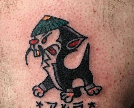 Old School大腿猫纹身图案