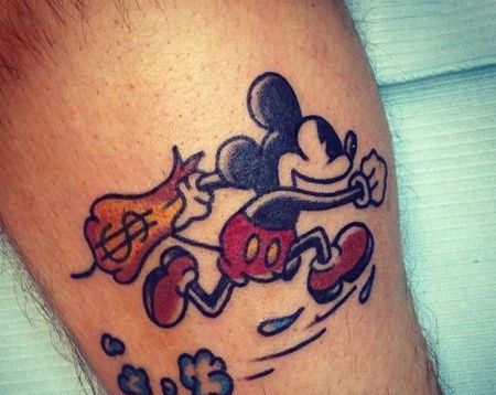 Old School小腿米老鼠纹身图案