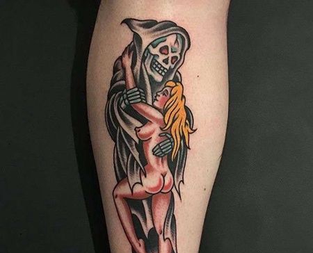 Old School小腿死神女人纹身图案
