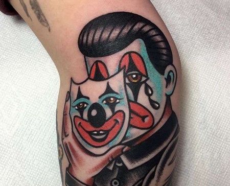 Old School小腿小丑纹身图案