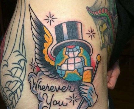 Old School大腿地球纹身图案