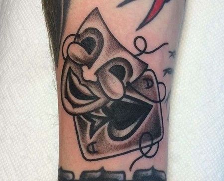 Old School小腿面具扑克纹身图案