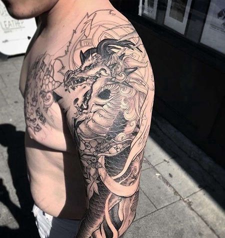 新传统大臂麒麟纹身图案