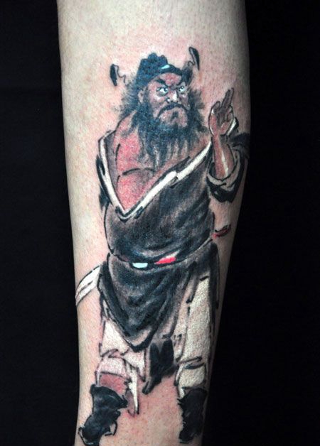 小腿上的钟馗纹身图案