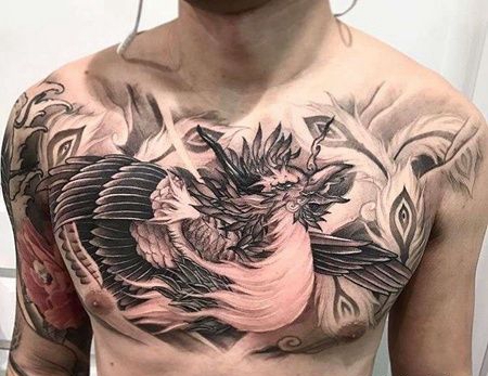 新传统前胸凤凰纹身图案