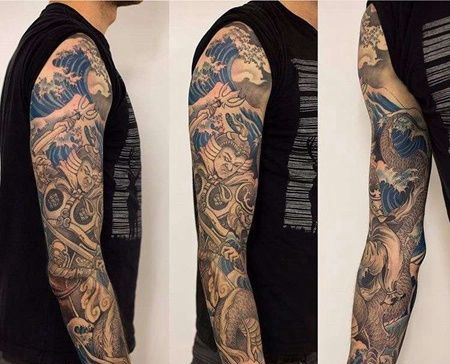 新传统胳膊武士龙纹身图案
