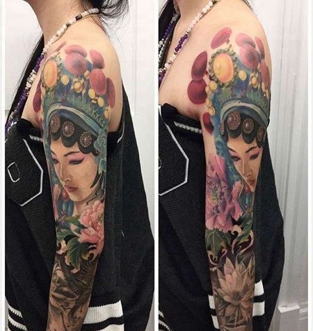 水彩大臂花旦纹身图案