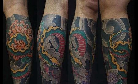 日式小腿蛇纹身图案