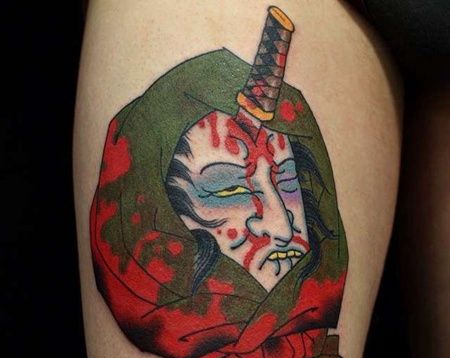 日式大腿武士纹身图案