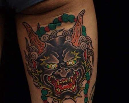 日式大腿夜叉纹身图案