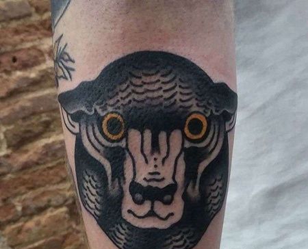 Old School小腿羊纹身图案