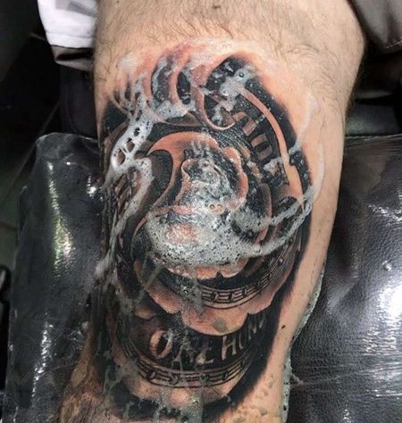 写实膝盖钱花纹身图案