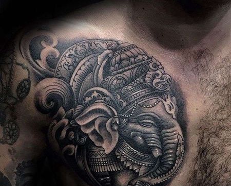 新传统前胸象神纹身图案