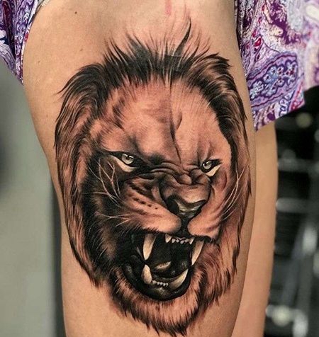 写实大腿狮子纹身图案