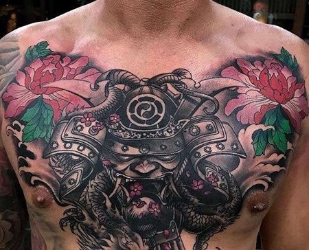 新传统前胸鬼武士纹身图案