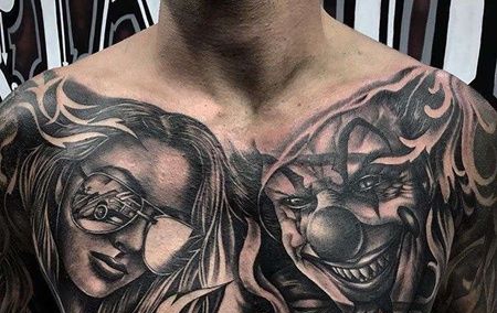 写实前胸女人小丑纹身图案