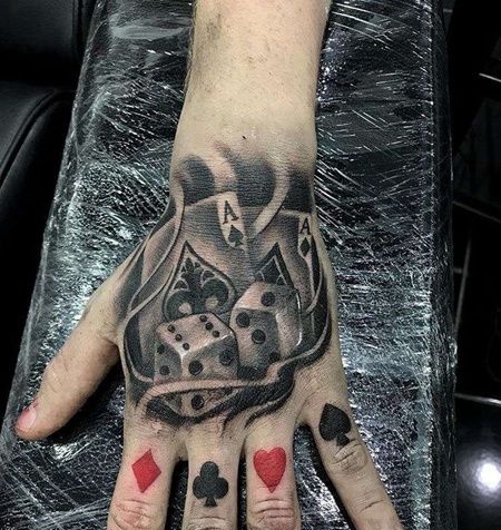 写实手背骰子扑克纹身图案