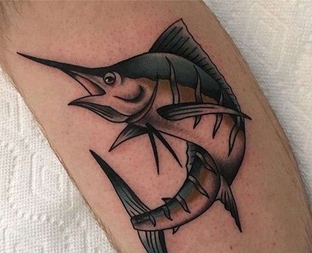 New School小腿鱼纹身图案