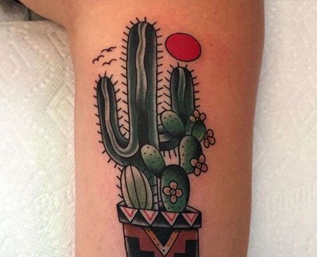 Old School大臂仙人掌纹身图案