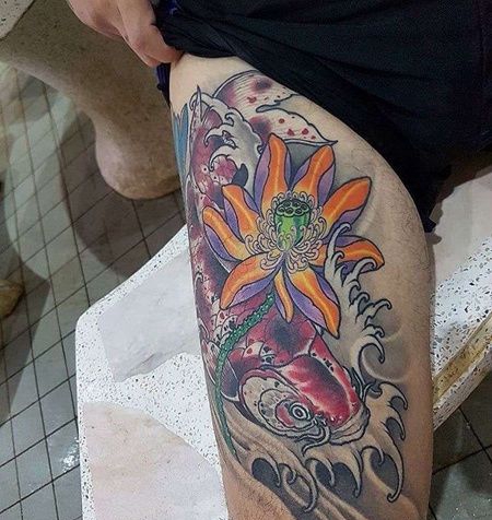 新传统大腿鲤鱼纹身图案